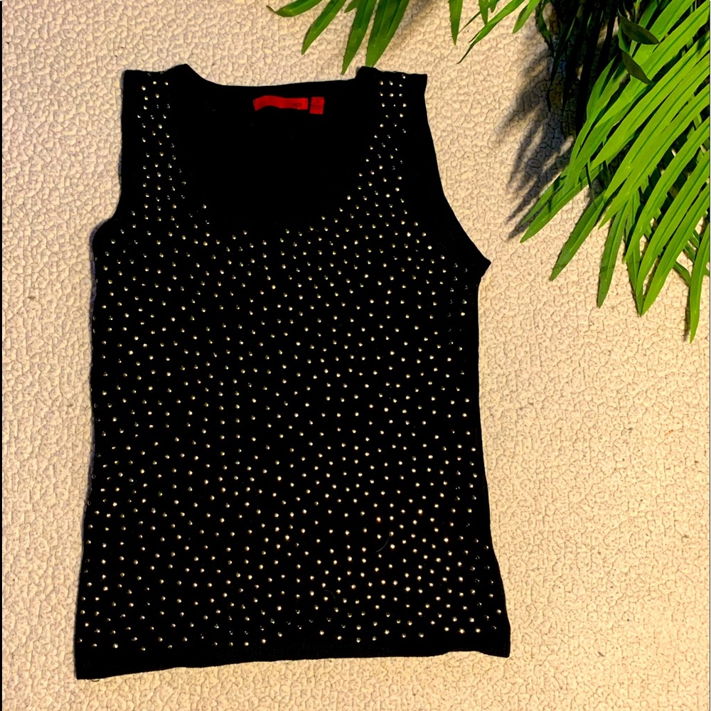 Women’s Black Sleeveless Top with Gold Studs Small